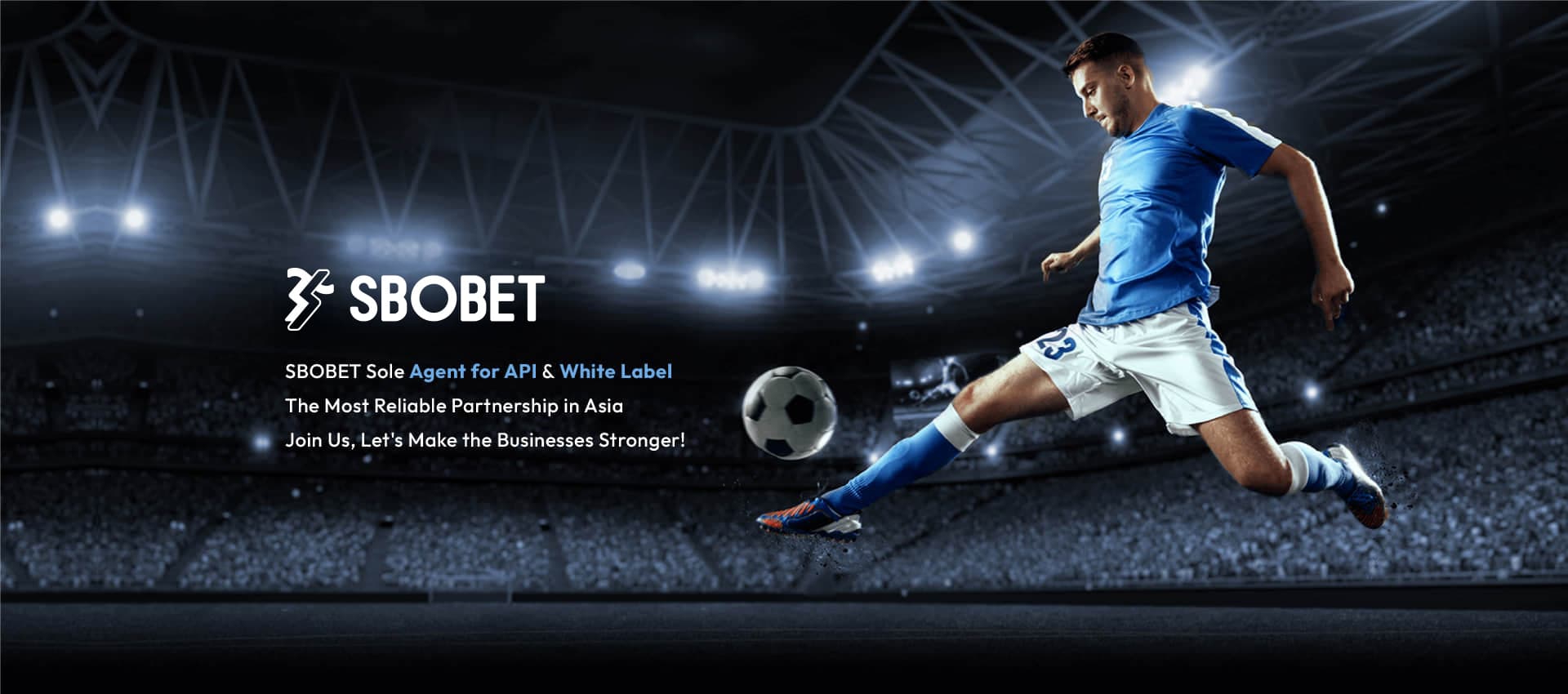 SBOBET hero banner with soccer player in stadium